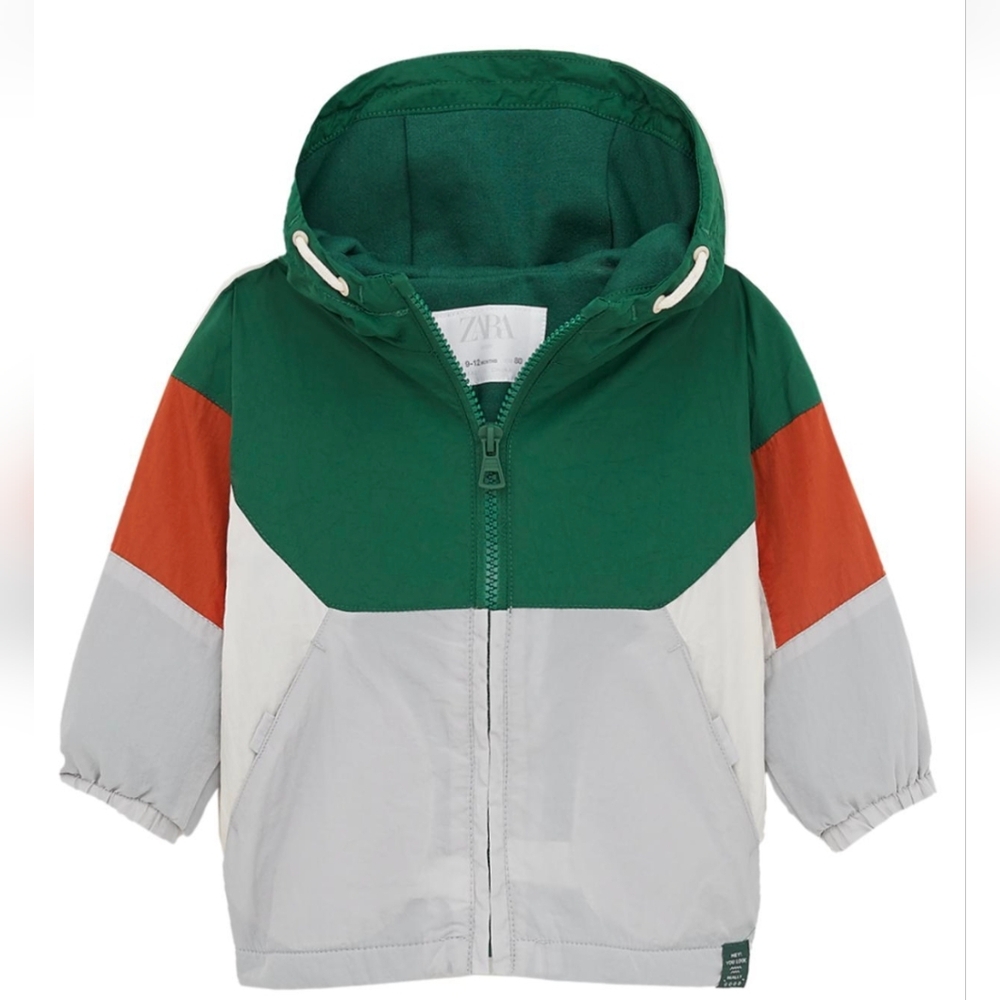 Zara Kids Green, Red, and Gray Raincoat
